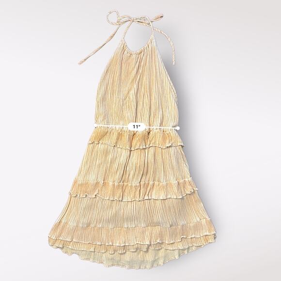 Lulus Downright Darling Yellow Tiered‎ Ruffled Halter Mini Dress Size M - Picture 7 of 9